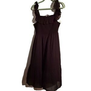 Vineyard Vines Midi Ruffle Dress Large Smocked Black Pockets Cottagecore Boho